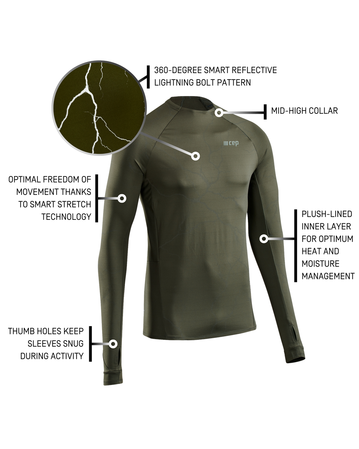 Reflective Long Sleeve Shirt, Men, Dark Green