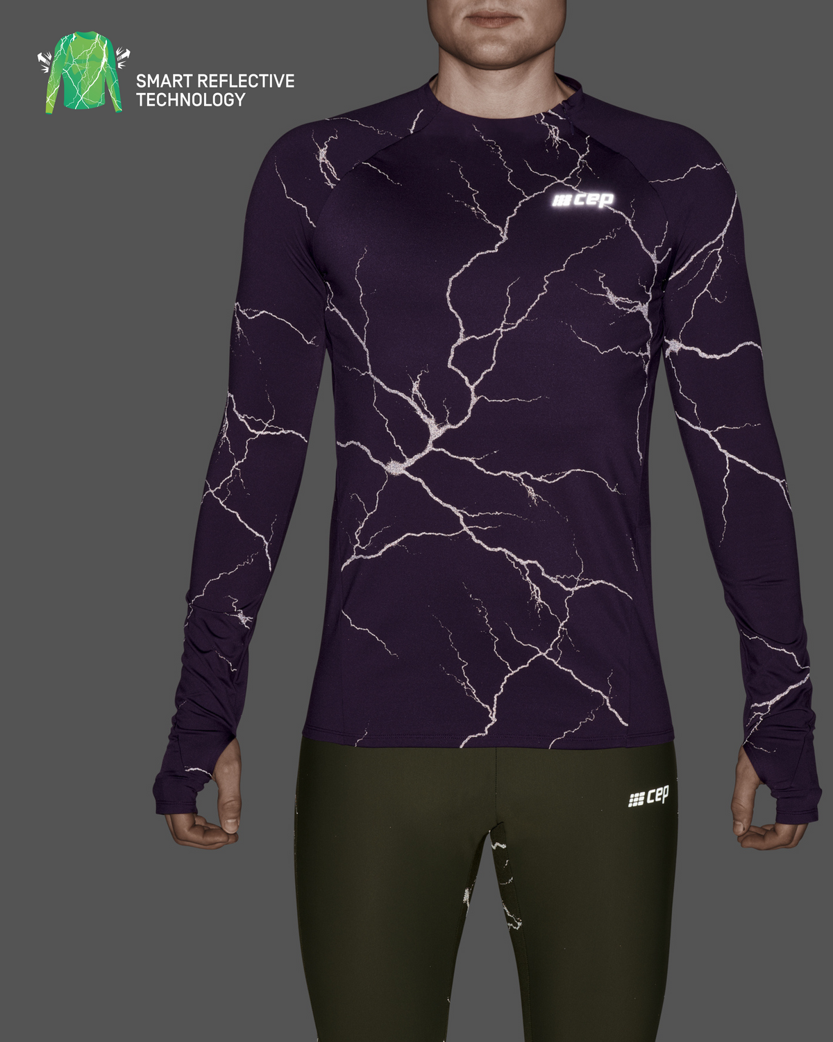 Reflective Long Sleeve Shirt, Men, Purple, close-up detail