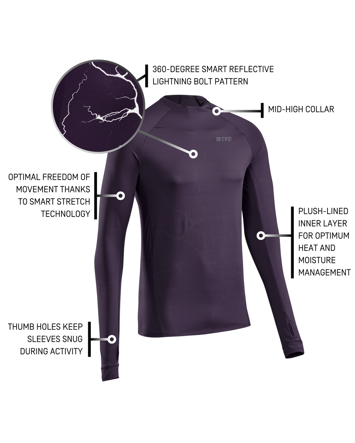 Reflective Long Sleeve Shirt, Men, Purple