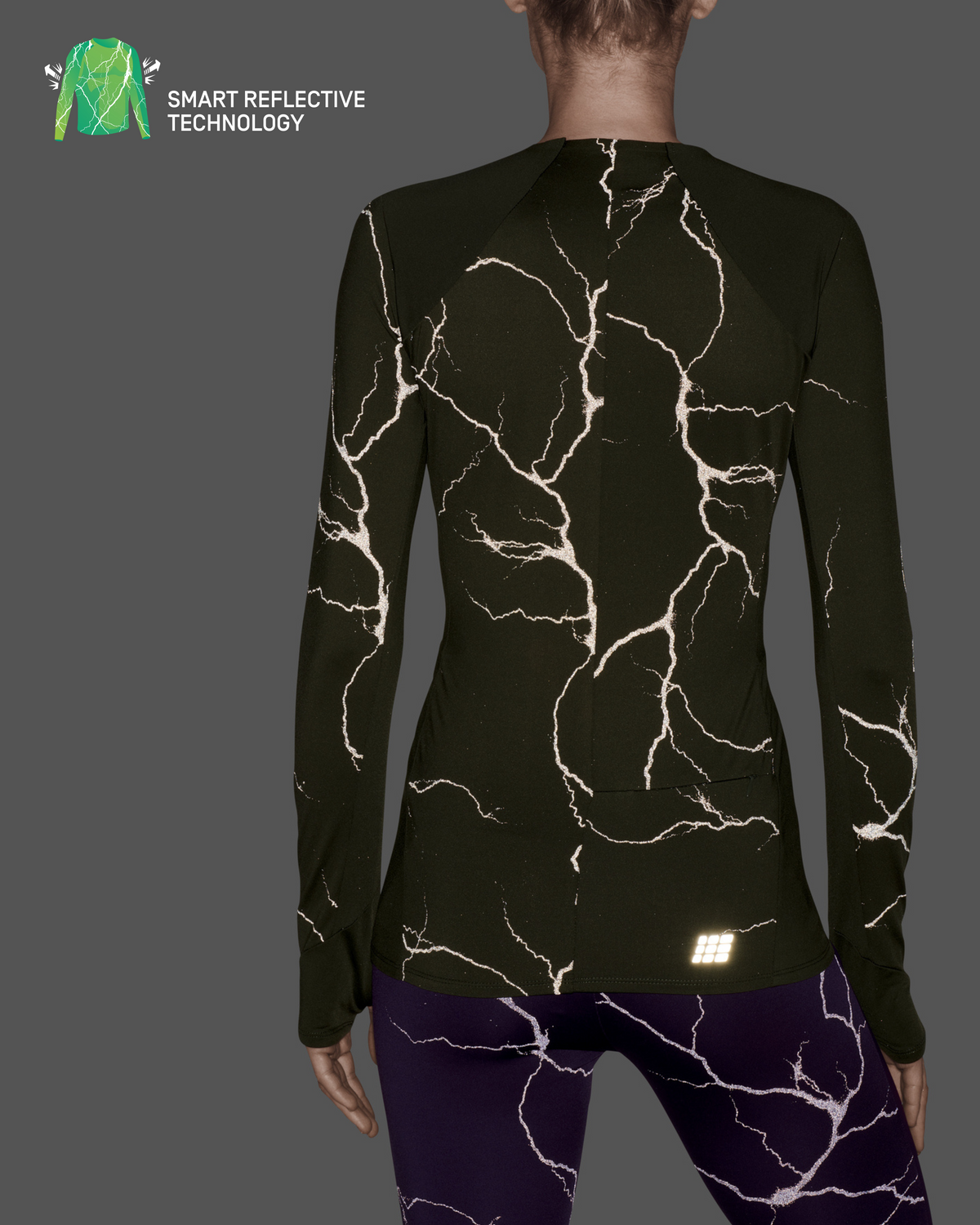 Reflective Long Sleeve Shirt, Women, Dark Green, close-up detail