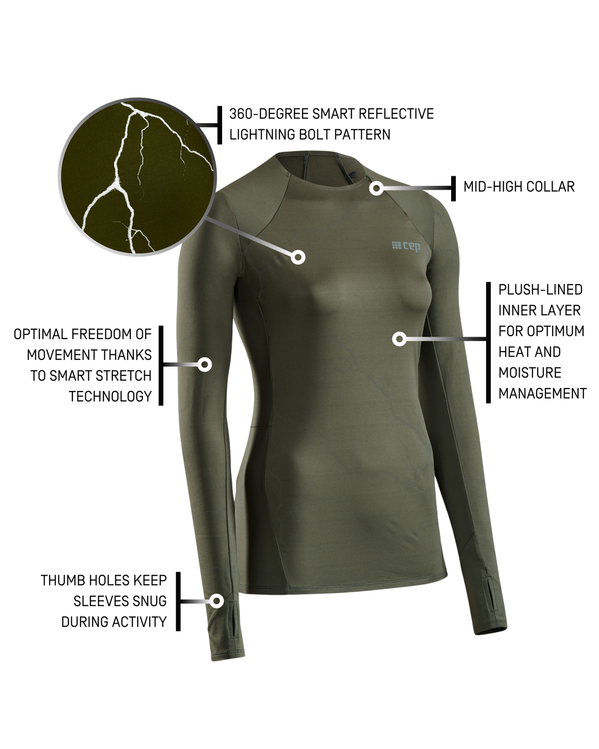Reflective Long Sleeve Shirt, Women, Dark Green