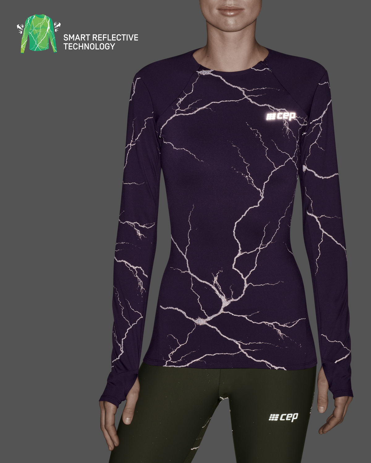 Reflective Long Sleeve Shirt, Women, Purple, close-up detail