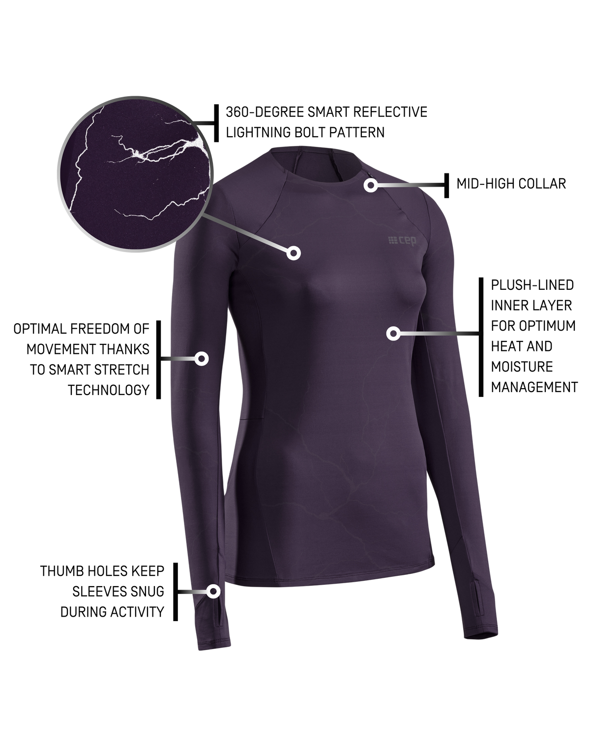 Reflective Long Sleeve Shirt, Women, Purple