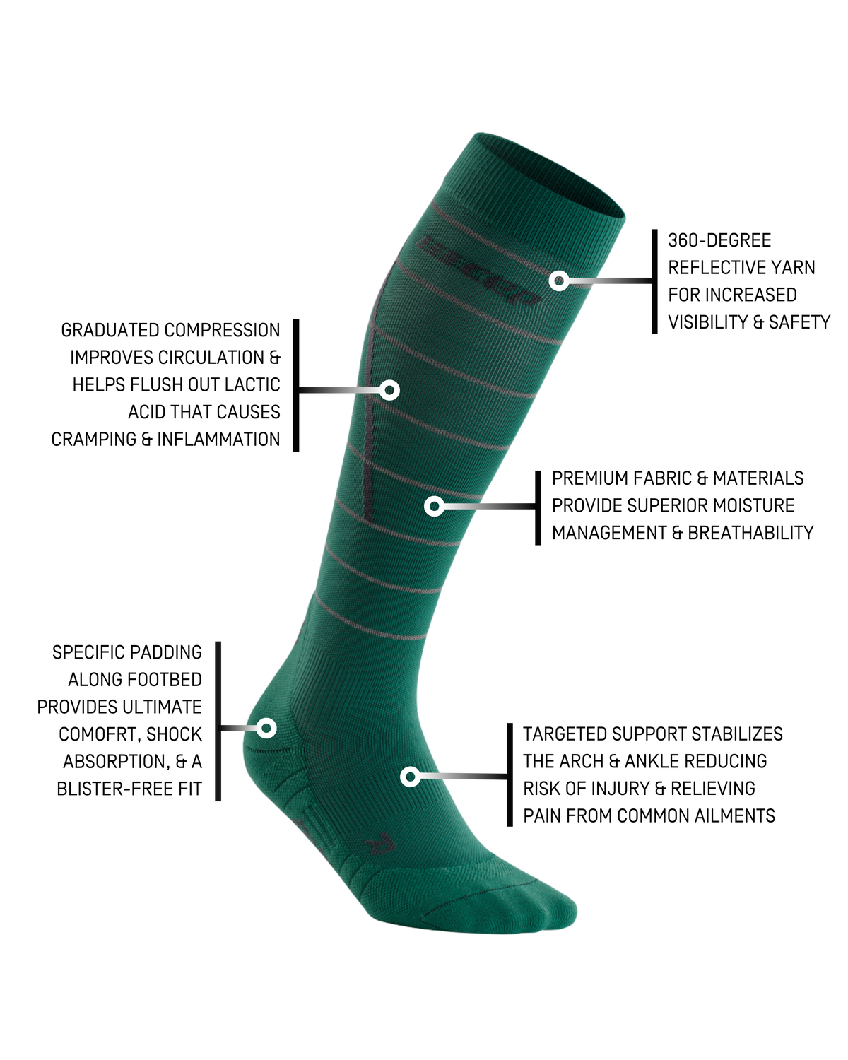 Reflective Tall Compression Socks, Men, Green/Silver