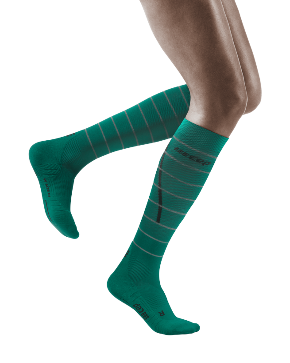 Reflective Tall Compression Socks, Women, Green/Silver