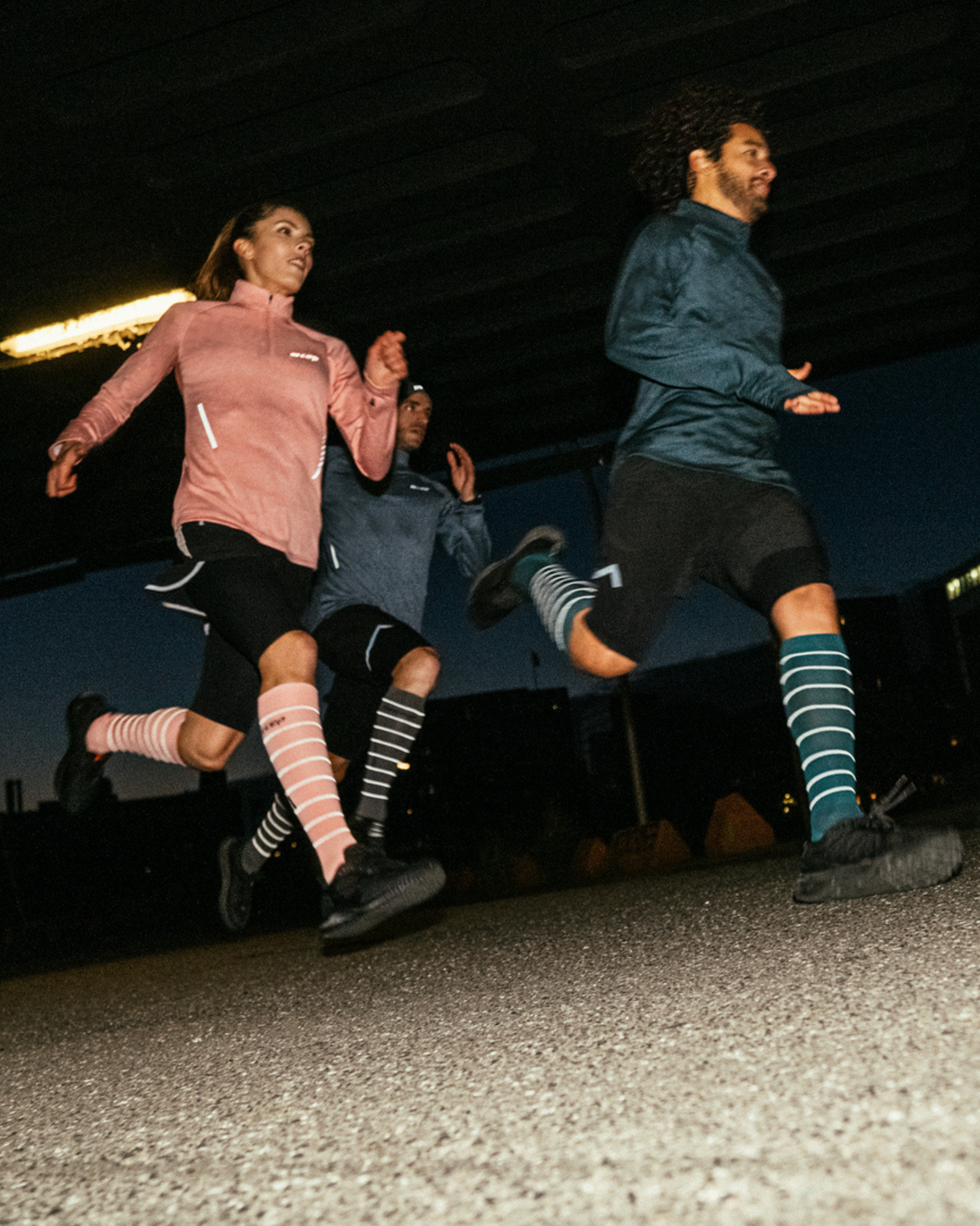Reflective Tall Compression Socks, Women, Light Rose/Silver, close-up detail