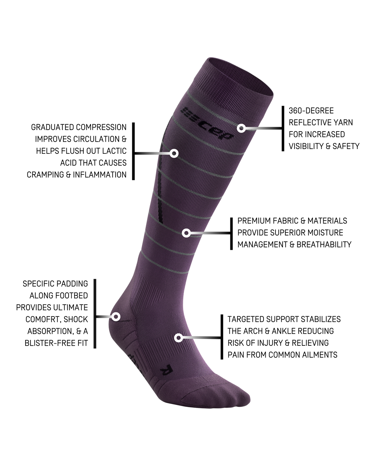 Reflective Tall Compression Socks, Men, Purple/Silver