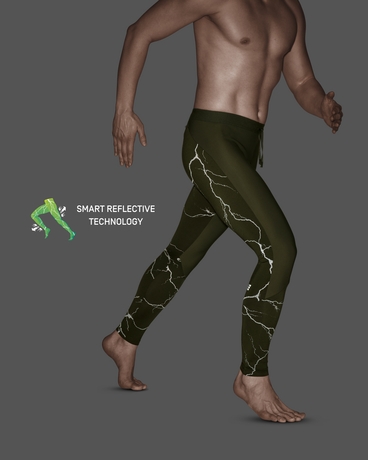 Reflective Tights, Men, Dark Green, close-up detail