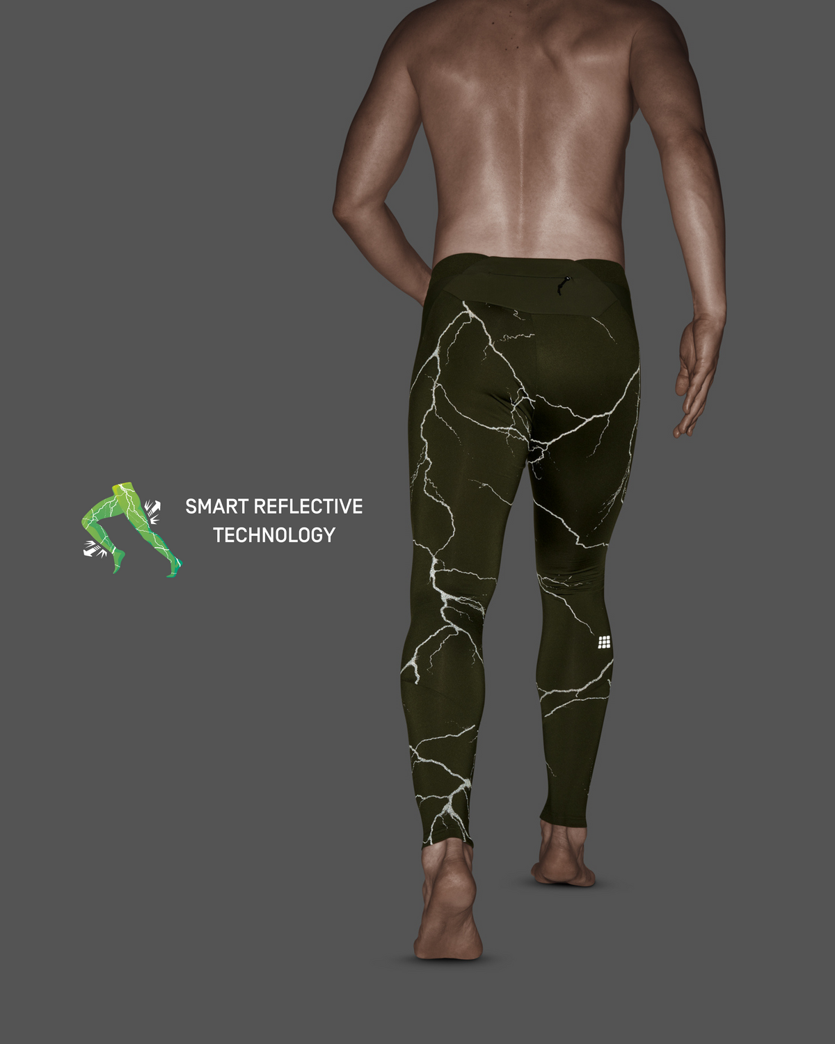 Reflective Tights, Men, Dark Green, close-up detail