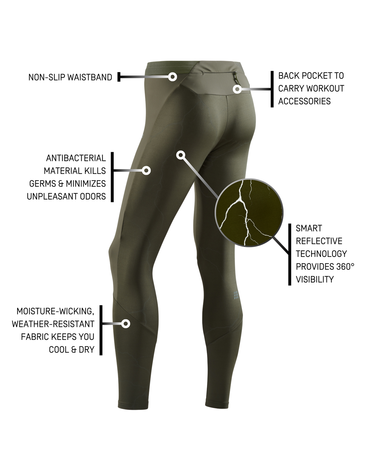 Reflective Tights, Men, Dark Green