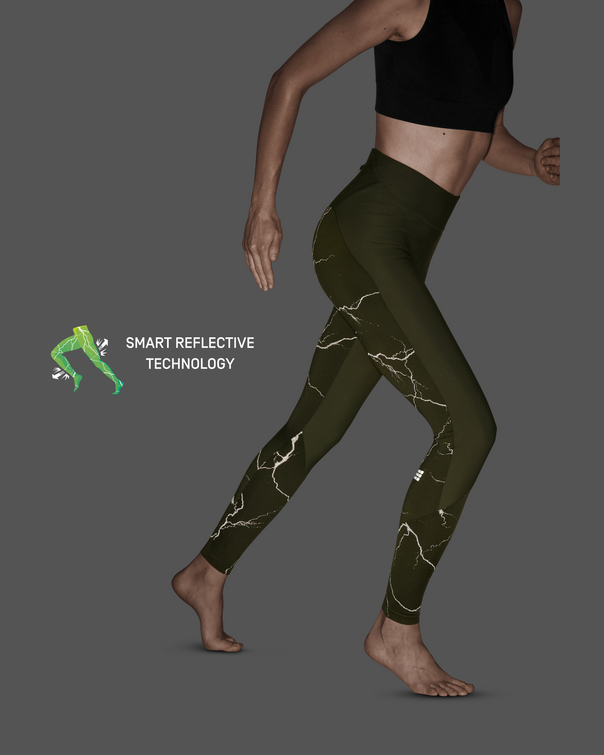 Reflective Tights, Women, Dark Green, close-up detail