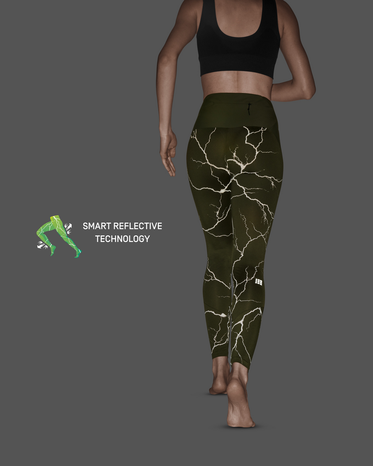 Reflective Tights, Women, Dark Green, close-up detail