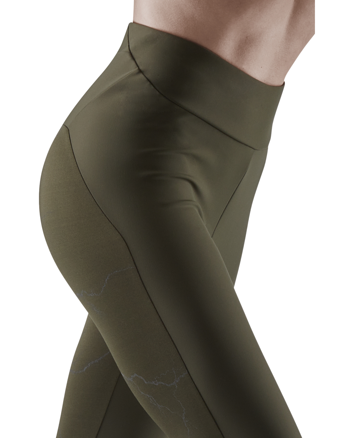 Reflective Tights, Women, Dark Green, close-up detail