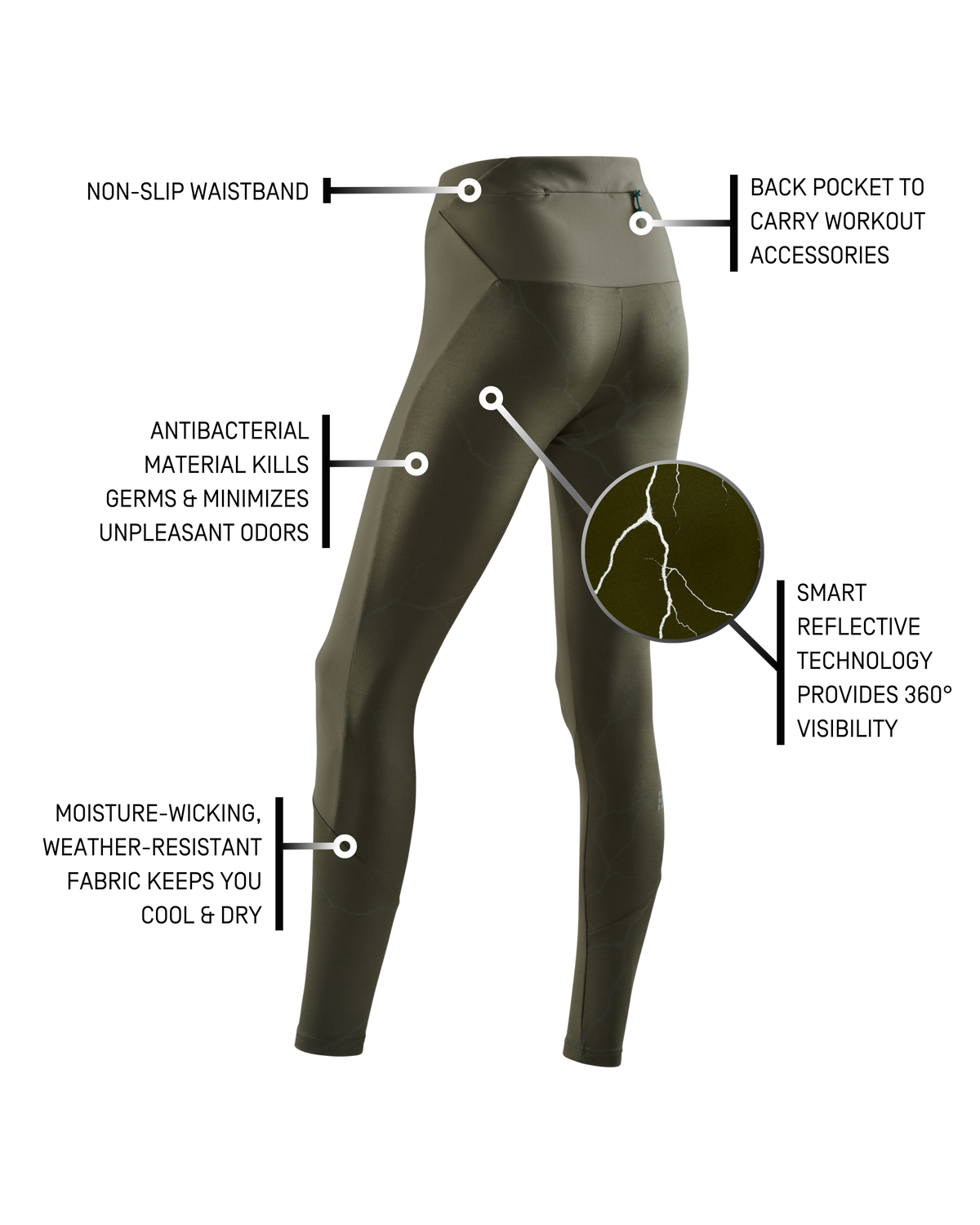Reflective Tights, Women, Dark Green
