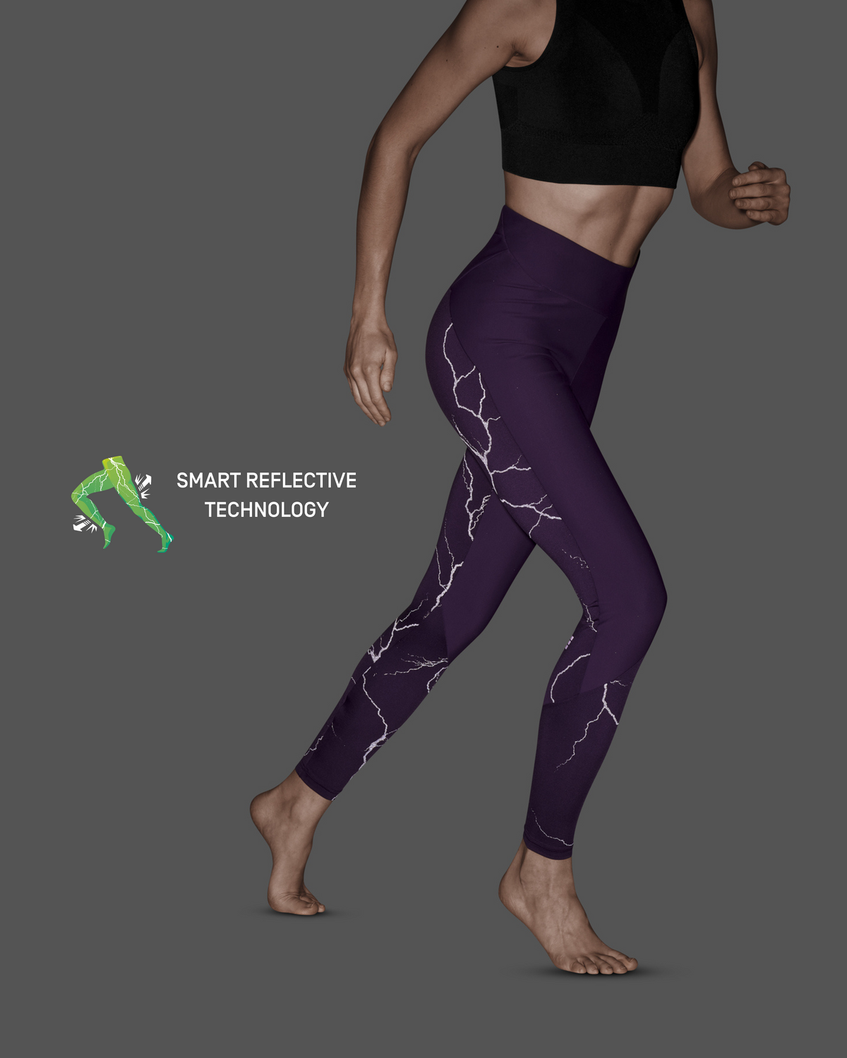 Reflective Tights, Women, Purple, close-up detail