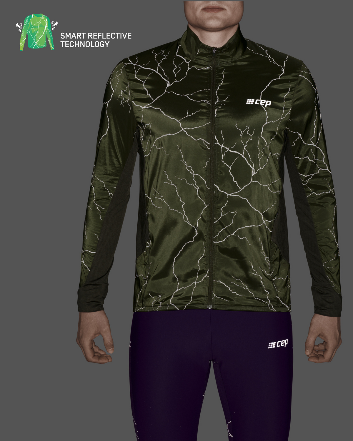 Reflective Windbreaker, Men, Dark Green, close-up detail