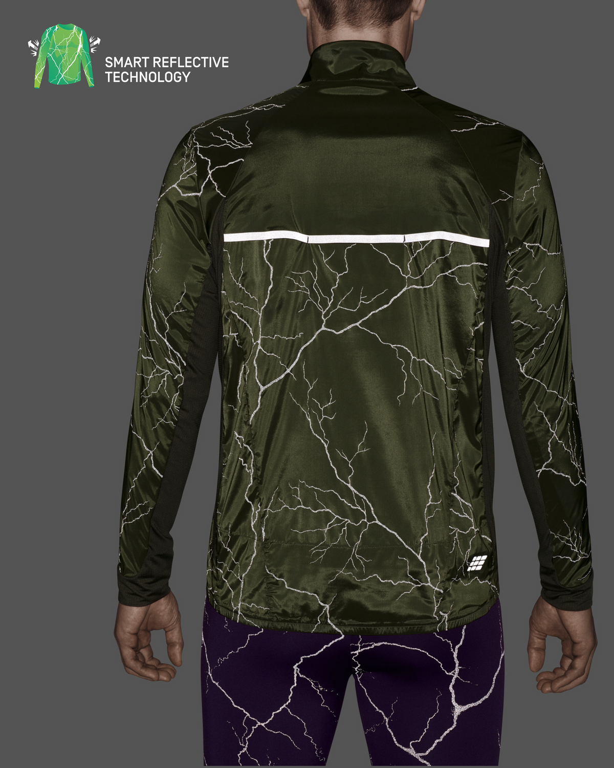 Reflective Windbreaker, Men, Dark Green, close-up detail
