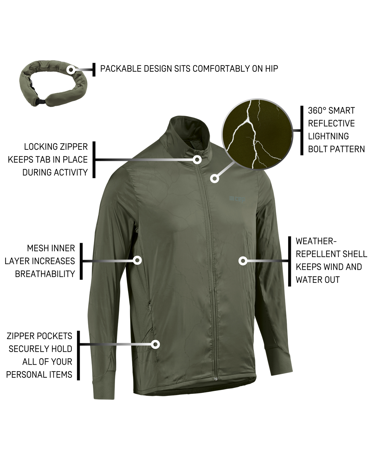 Reflective Windbreaker, Men, Dark Green