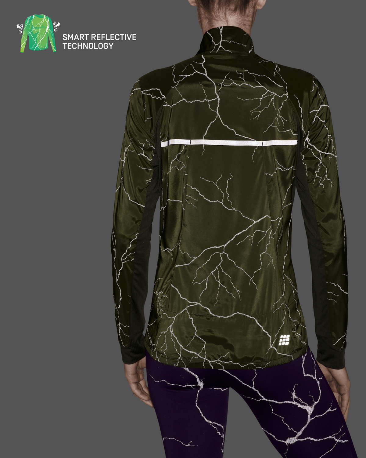 Reflective Windbreaker, Women, Dark Green, close-up detail