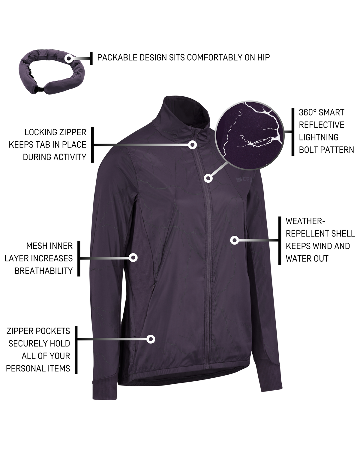 Reflective Windbreaker, Women, Purple