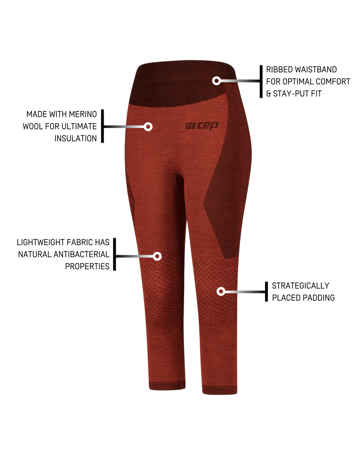 Ski Merino 3/4 Base Tights, Women, Aubergine/Red Merino