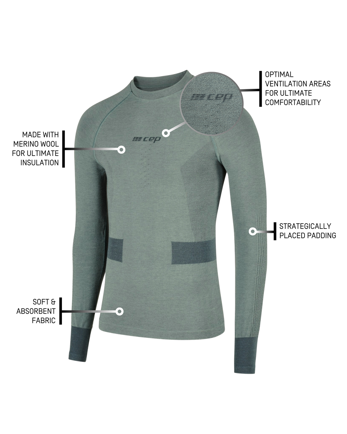 Ski Merino Base Shirt, Men, Blue-Grey