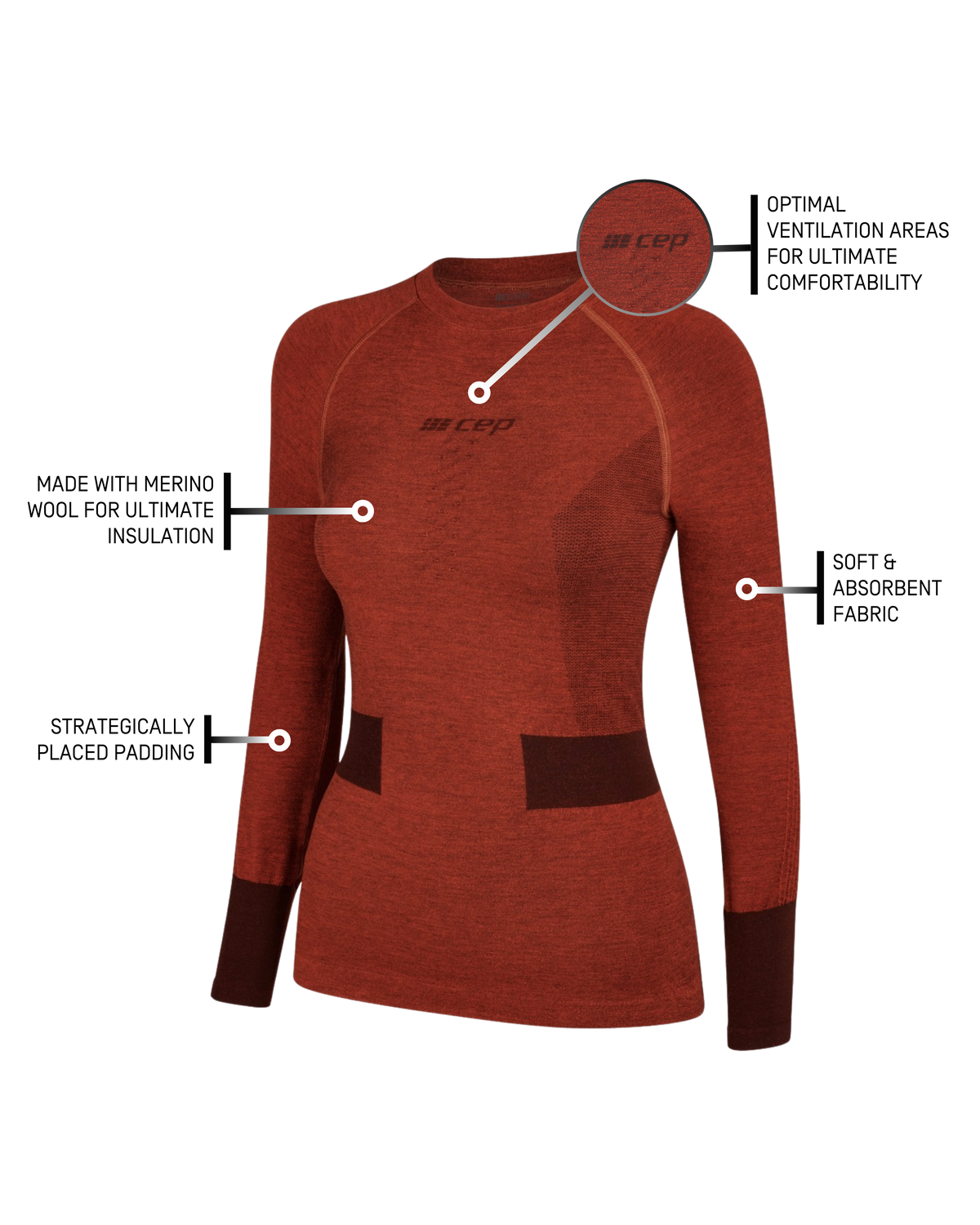 Ski Merino Base Shirt, Women, Aubergine/Red Merino