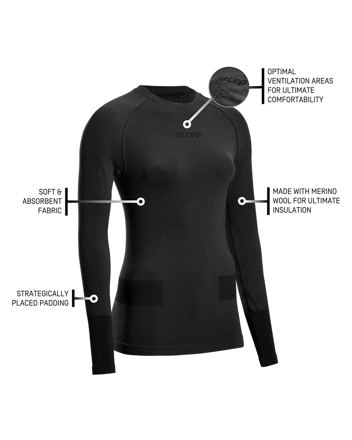 Ski Merino Base Shirt, Women, Black Merino