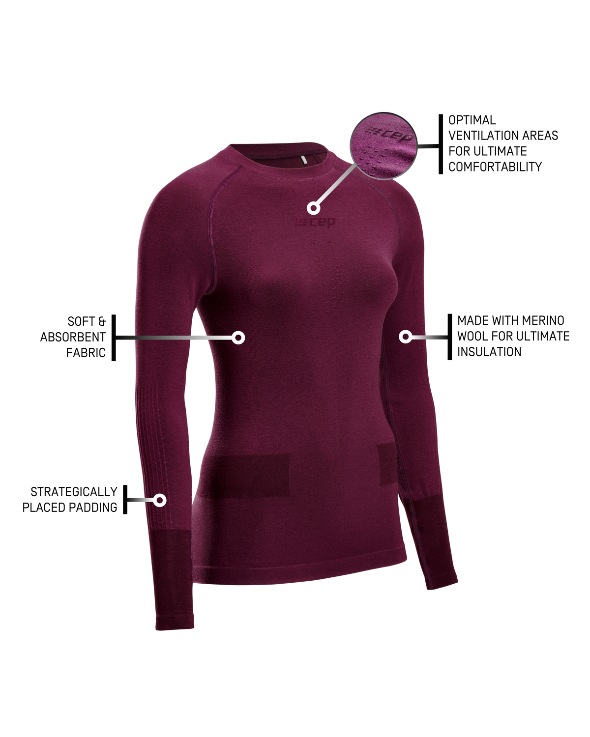 Ski Merino Base Shirt, Women, Purple Merino