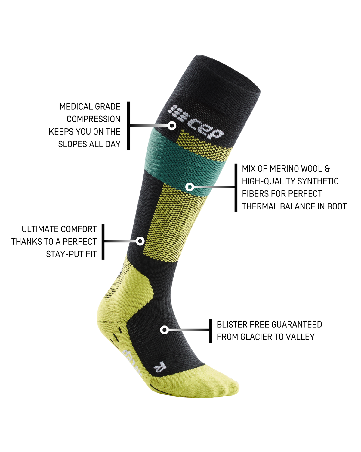 Ski Merino Tall Compression Socks, Men, Green Merino