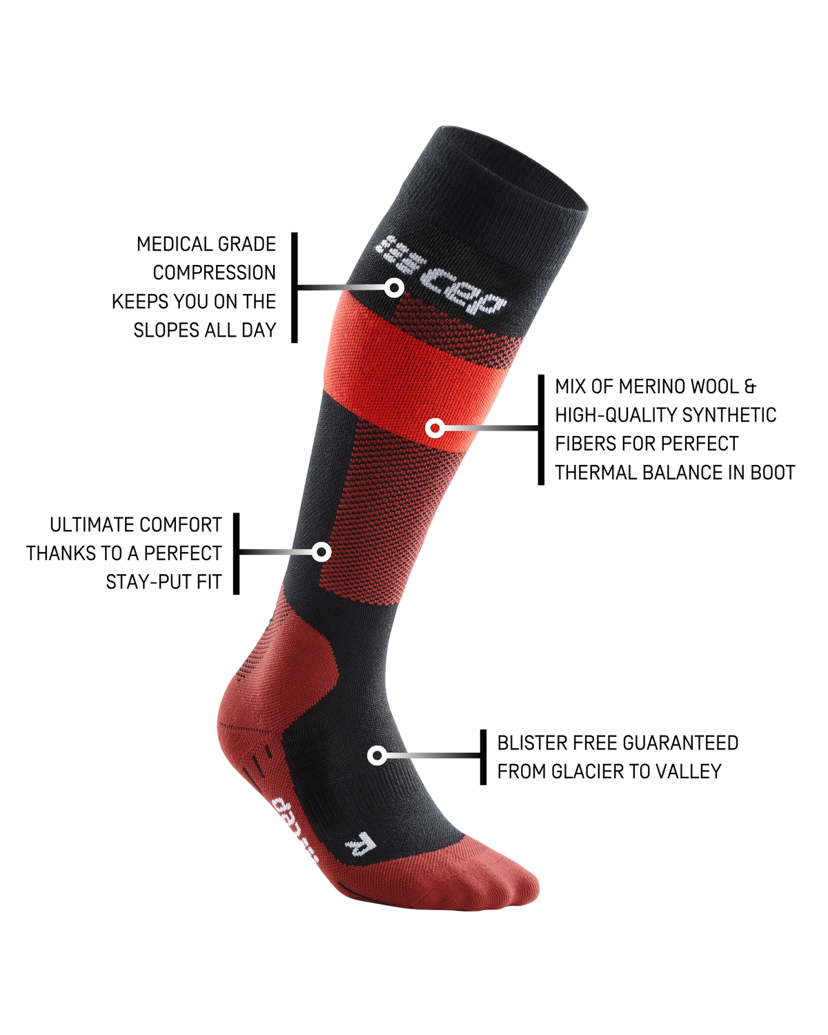Ski Merino Tall Compression Socks, Men, Red Merino