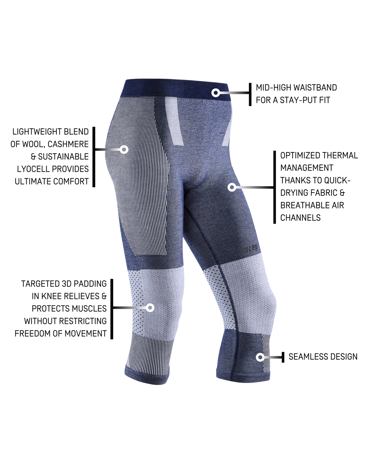 Ski Touring 3/4 Base Tights, Men, Navy Blue/Blue