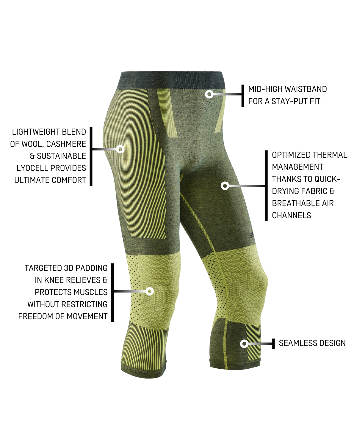 Ski Touring 3/4 Base Tights, Men, Green/Dark Green