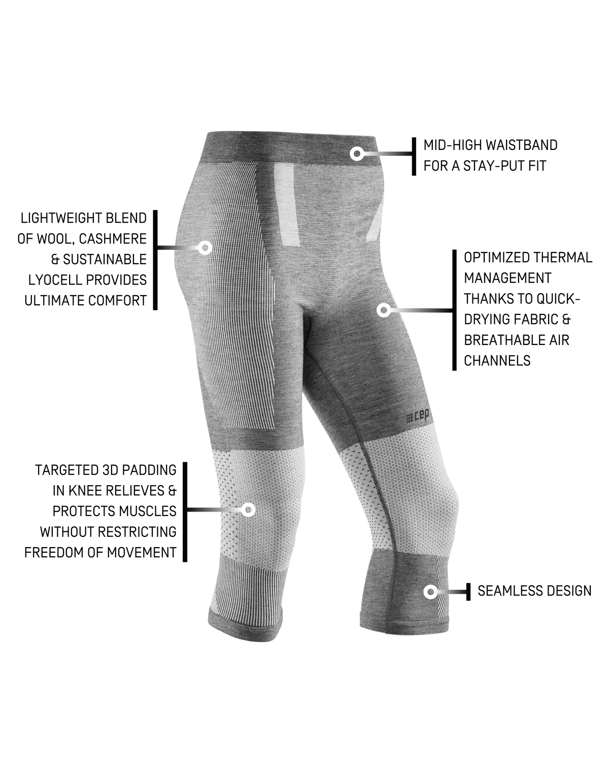 Ski Touring 3/4 Base Tights, Men, Light Grey/Dark Grey