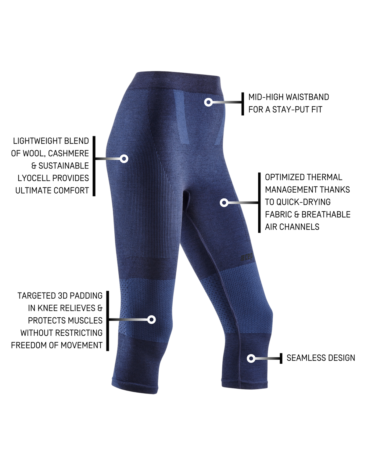 Ski Touring 3/4 Base Tights, Women, Blue/Navy Blue