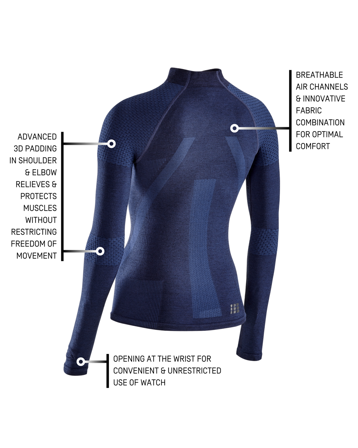 Ski Touring Base Shirt, Women, Blue/Navy Blue