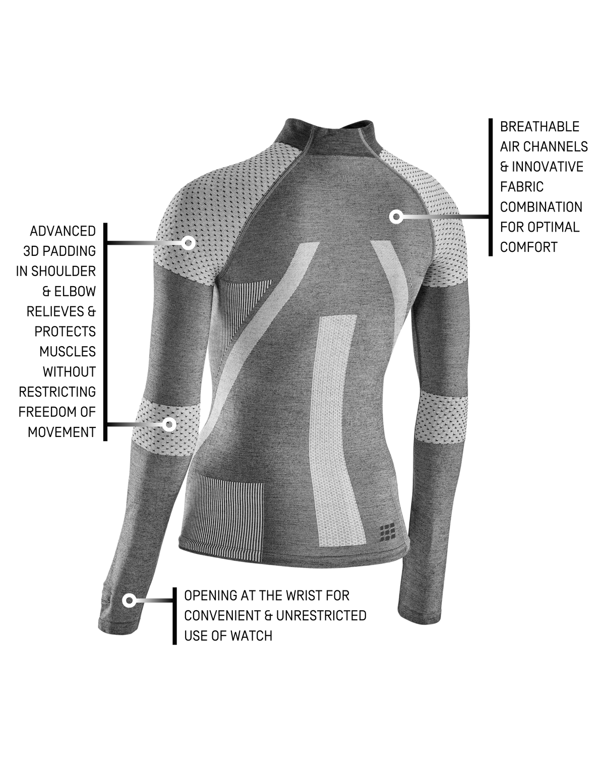 Ski Touring Base Shirt, Women, Light Grey/Dark Grey