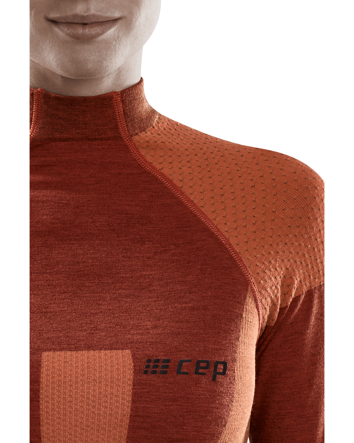 Ski Touring Base Shirt, Women, Orange/Dark Orange, close-up detail