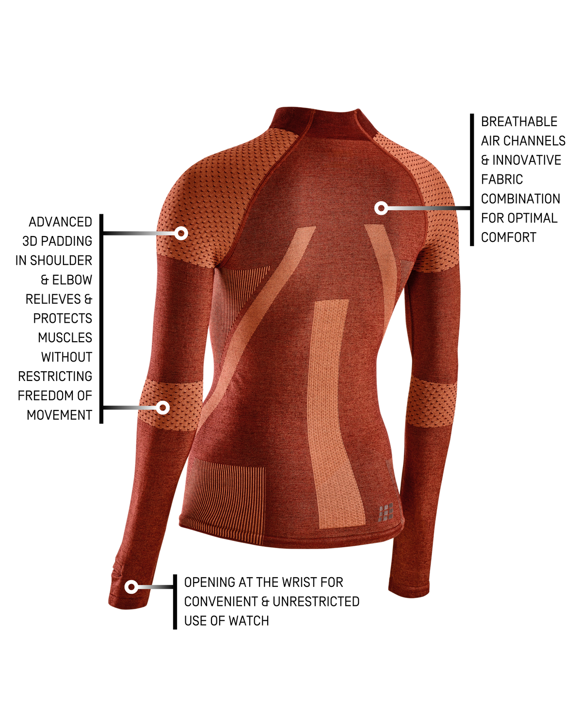 Ski Touring Base Shirt, Women, Orange/Dark Orange