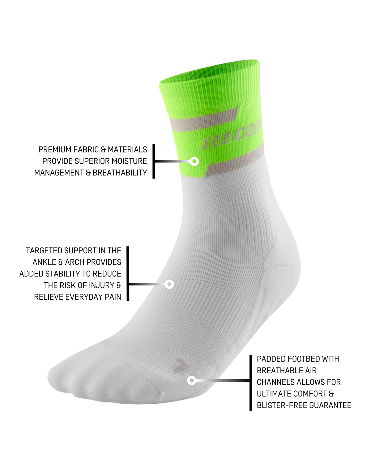 The Run Compression Mid Cut Socks 4.0, Men, Lime Green/White