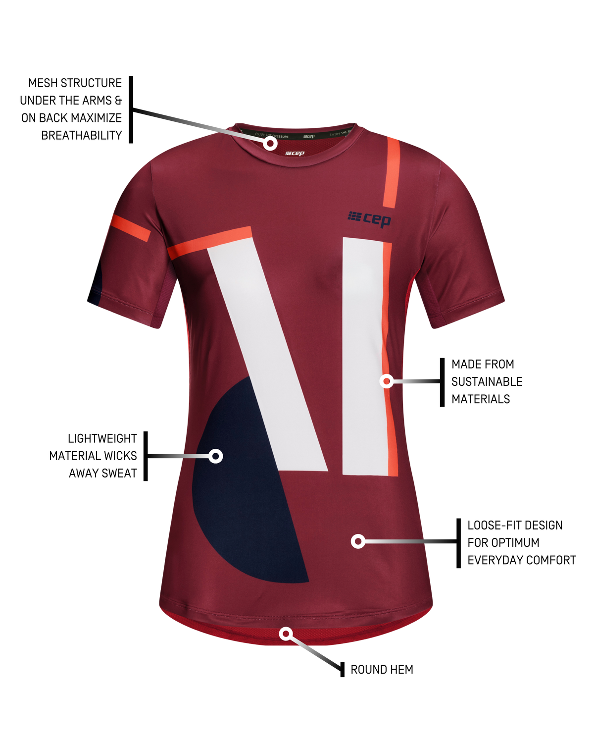 The Run Short Sleeve Shirt, Women, Crimson Multi