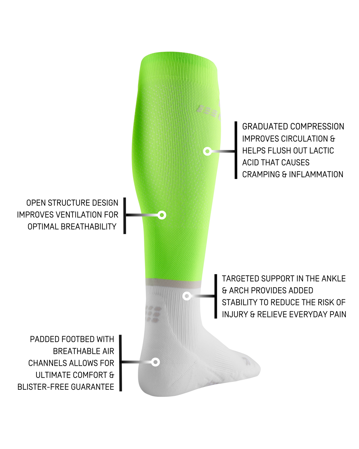 The Run Compression Tall Socks 4.0, Men, Lime Green/White