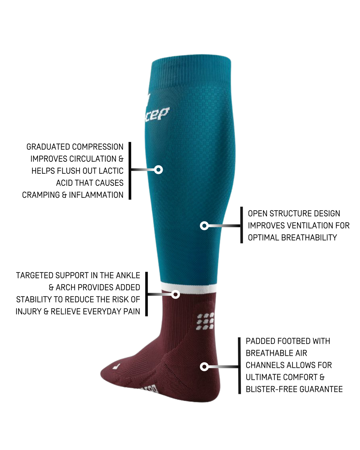 The Run Compression Tall Socks 4.0, Men, Petrol/Dark Red