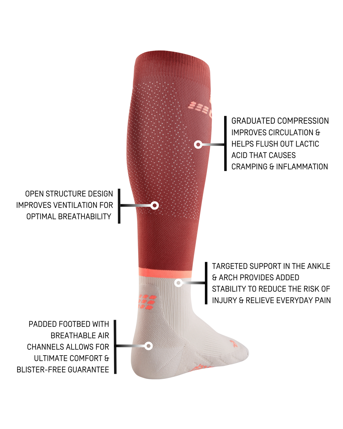 The Run Compression Tall Socks 4.0, Women, Red/Off White
