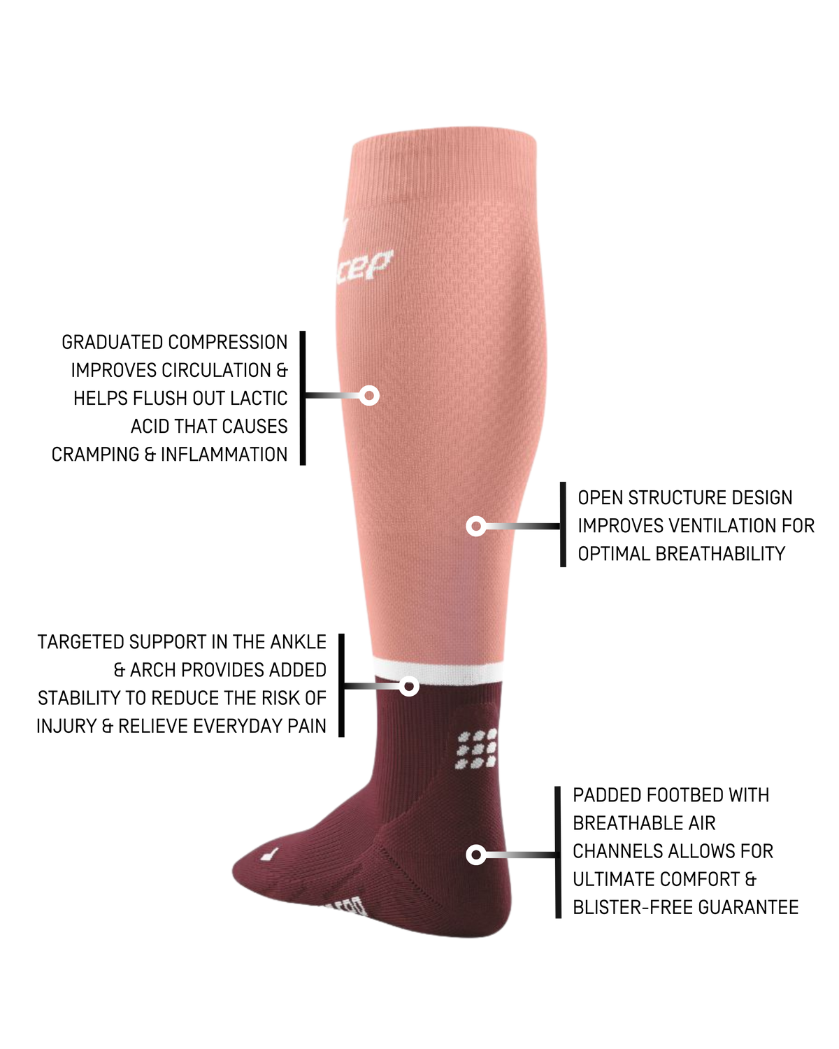 The Run Compression Tall Socks 4.0, Women, Rose/Dark Red