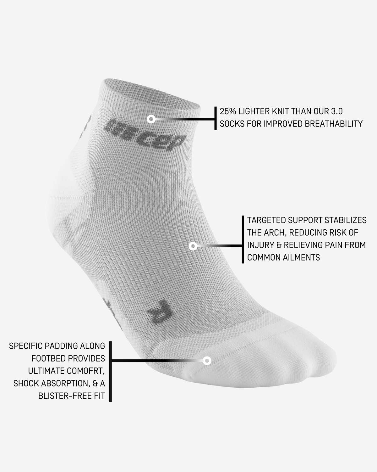 Ultralight Low Cut Compression Socks, Men, Carbon White