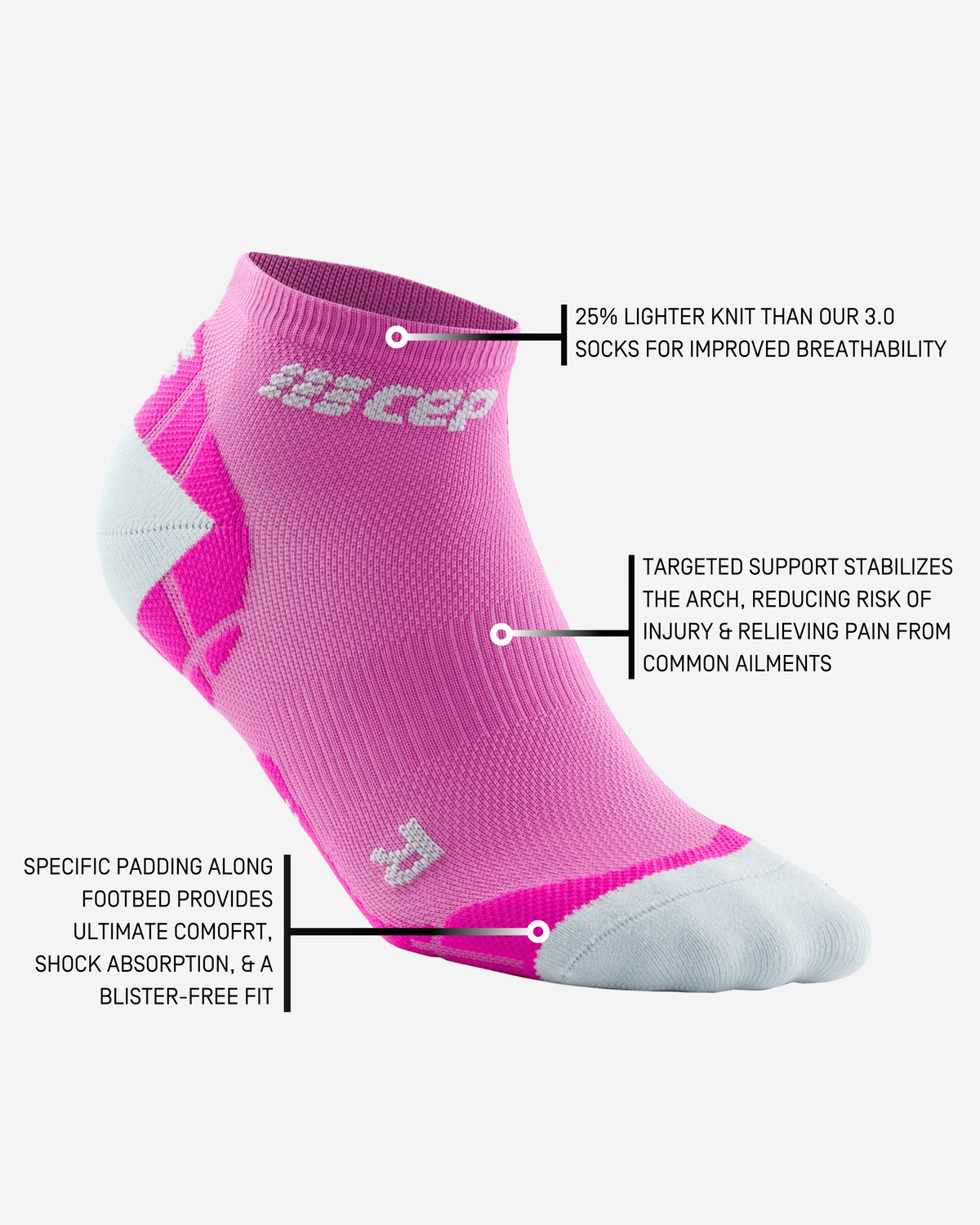 Ultralight Low Cut Compression Socks, Women, Electric Pink/Light Grey