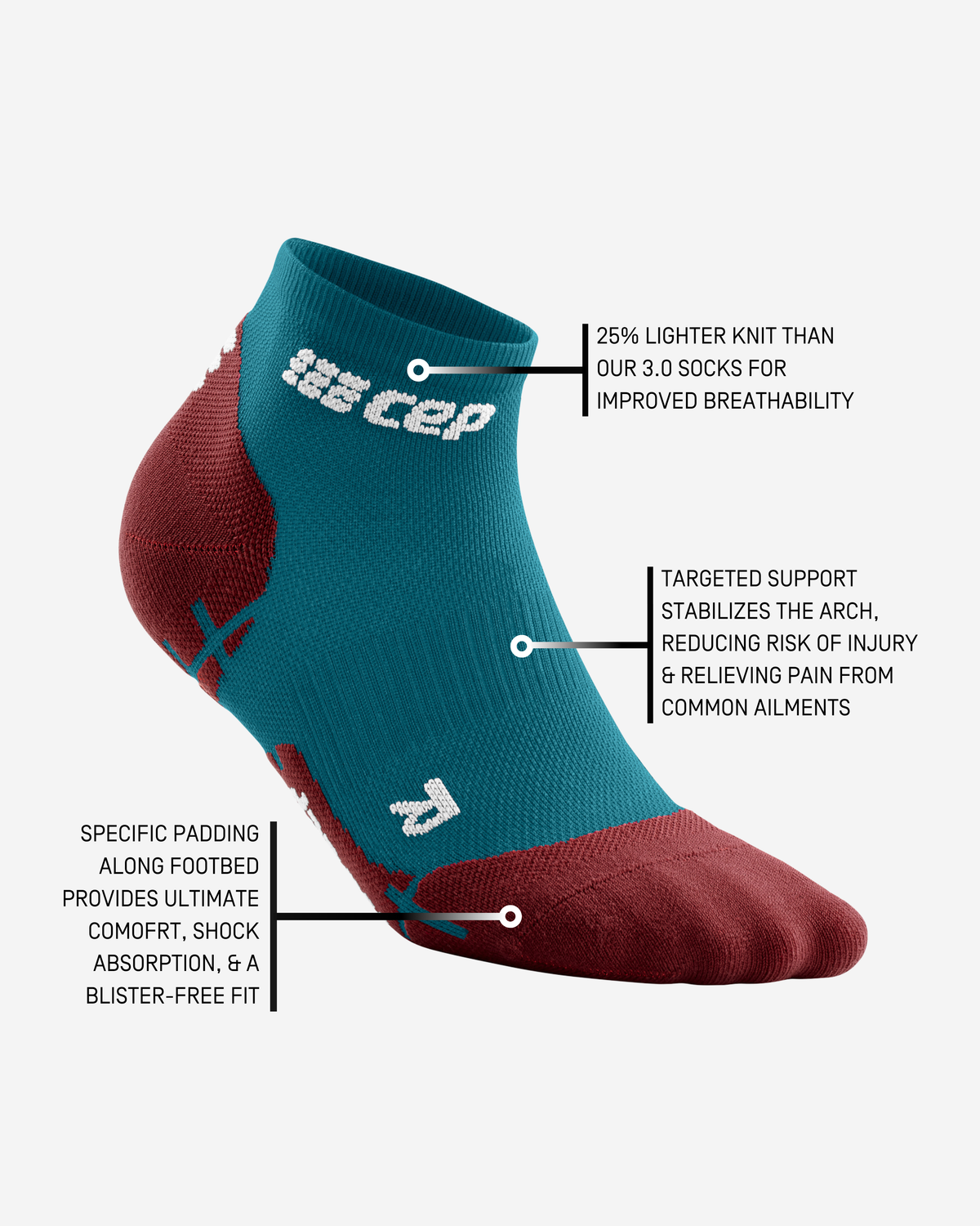 Ultralight Low Cut Compression Socks, Men, Petrol/Red