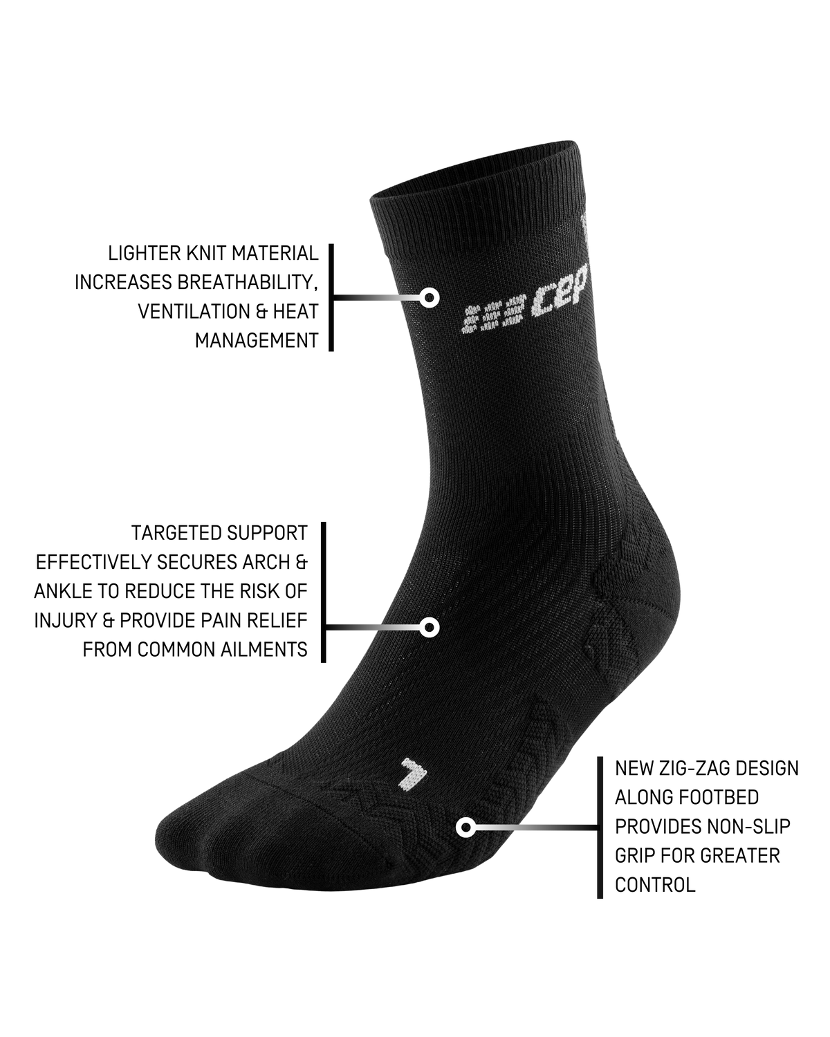 Ultralight Mid Cut Compression Socks, Women, Ultralight Black/Grey
