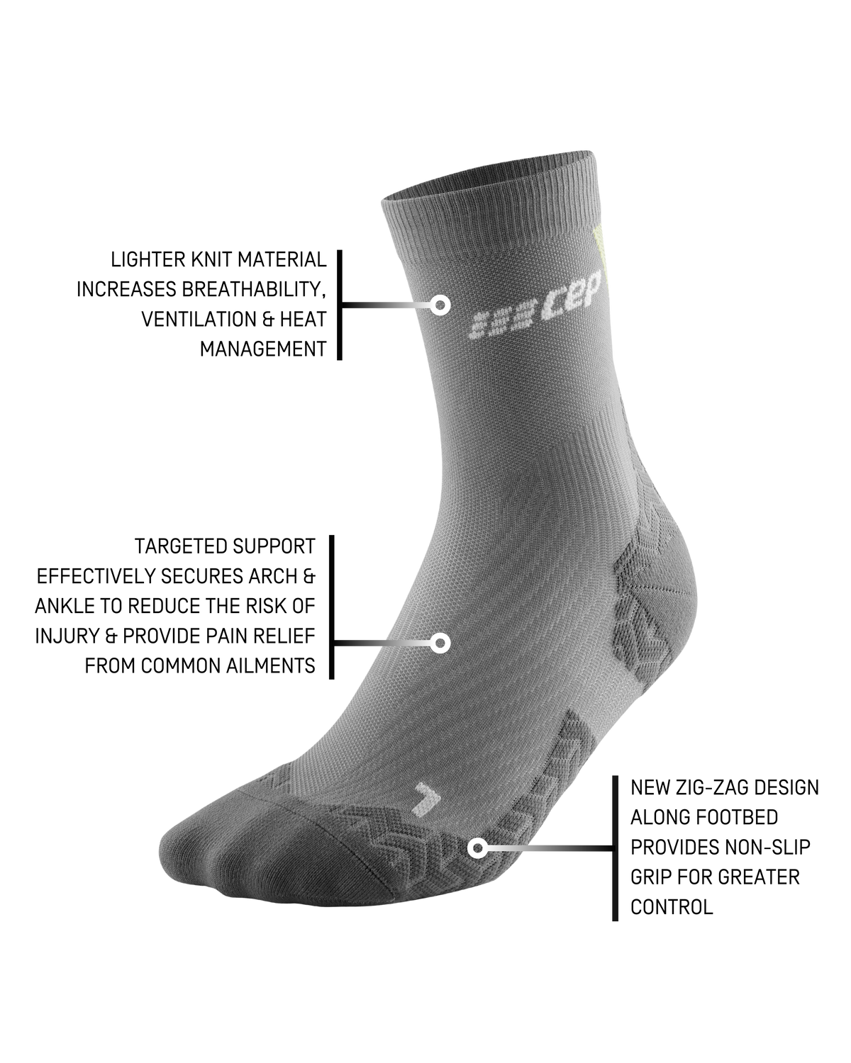 Ultralight Mid Cut Compression Socks, Women, Ultralight Grey/Lime